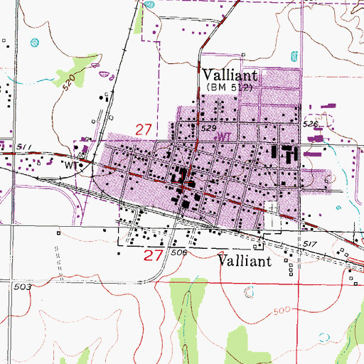 Topographic Map of Valliant, OK