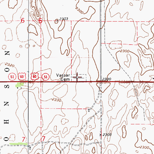 Topographic Map of Vassar Cemetery, OK
