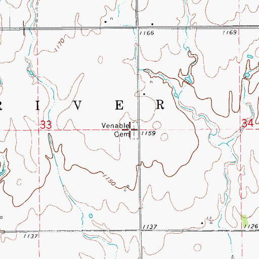 Topographic Map of Venable Cemetery, OK