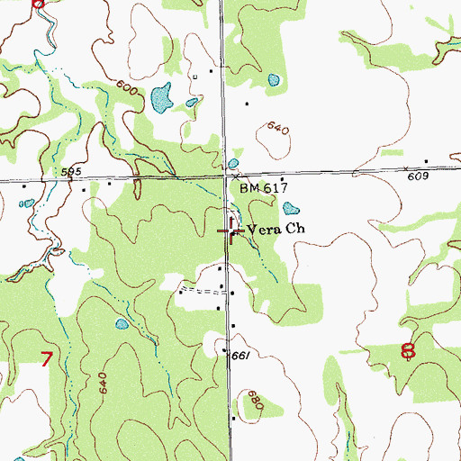 Topographic Map of Vera Church, OK