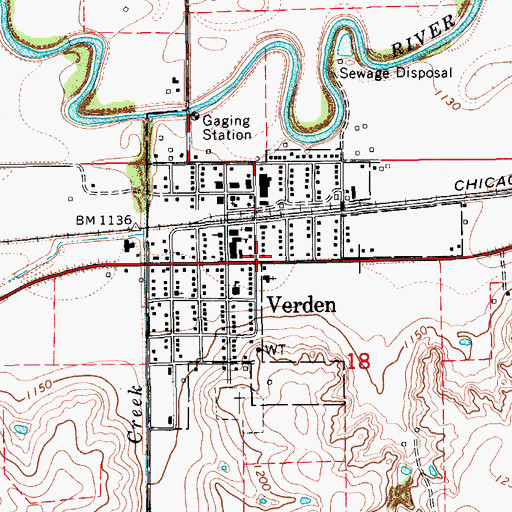Topographic Map of Verden, OK