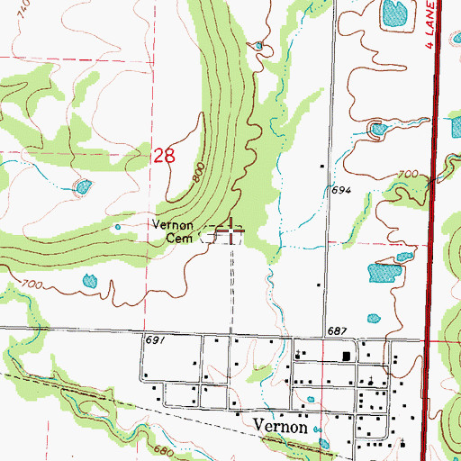 Topographic Map of Vernon Cemetery, OK