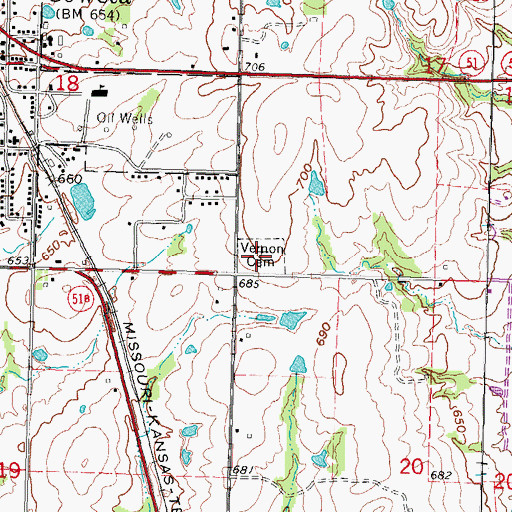 Topographic Map of Vernon Cemetery, OK