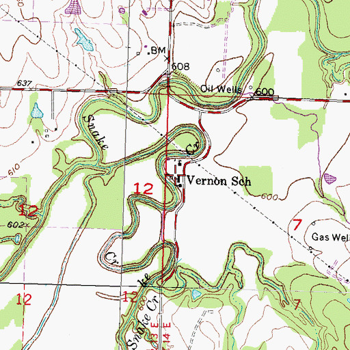 Topographic Map of Vernon School, OK