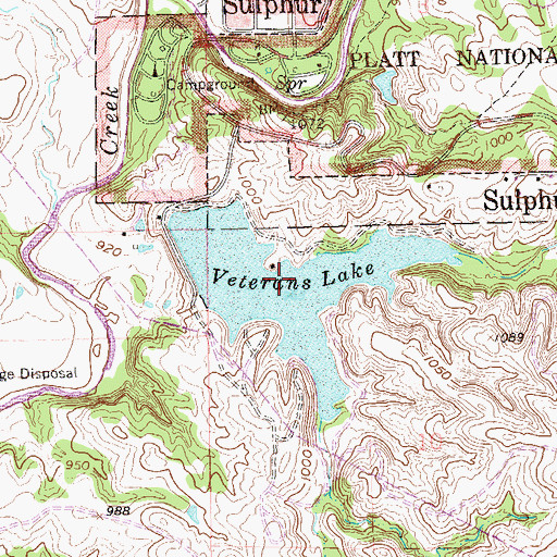 Topographic Map of Veterans Lake, OK