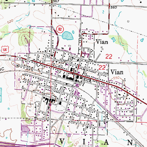Topographic Map of Vian, OK
