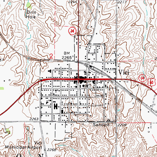 Topographic Map of Vici, OK
