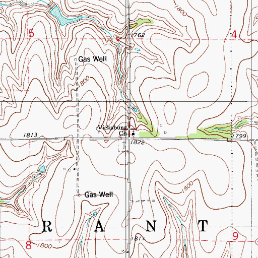 Topographic Map of Vicksburg Church, OK