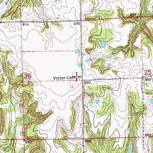 Topographic Map of Victor Cemetery, OK