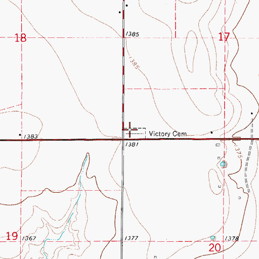 Topographic Map of Victory Cemetery, OK