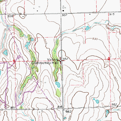 Topographic Map of Victory Community Hall, OK