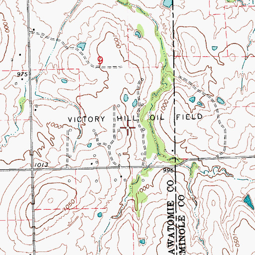 Topographic Map of Victory Hill Oil Field, OK