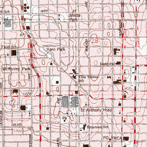 Topographic Map of Villa Teresa School, OK