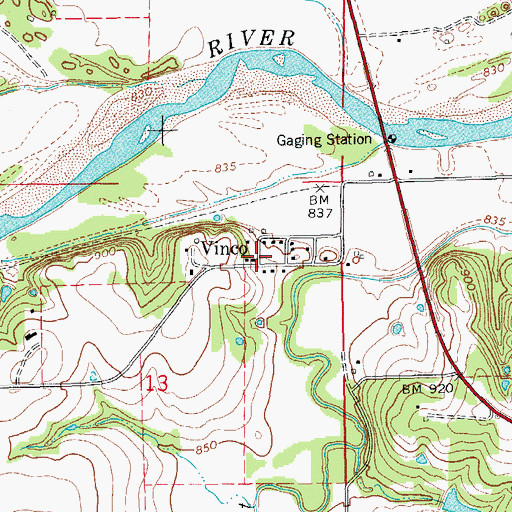 Topographic Map of Vinco, OK