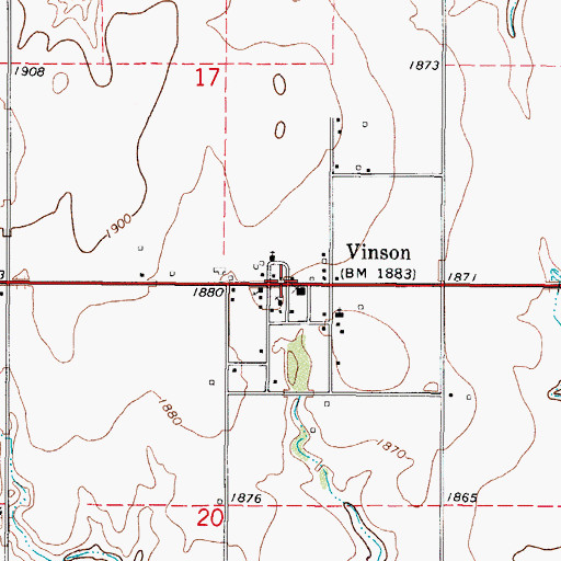 Topographic Map of Vinson, OK