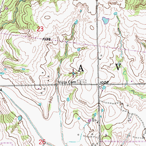 Topographic Map of Vista Cemetery, OK
