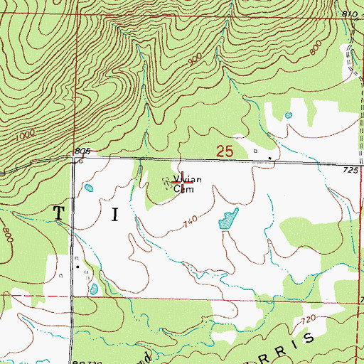 Topographic Map of Vivian Cemetery, OK