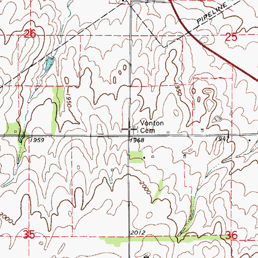 Topographic Map of Vonton Cemetery, OK