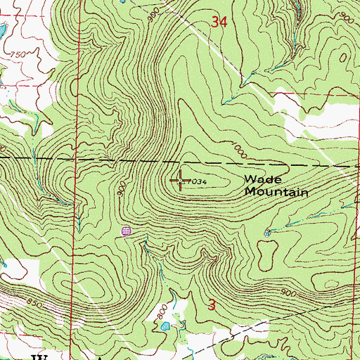 Topographic Map of Wade Mountain, OK