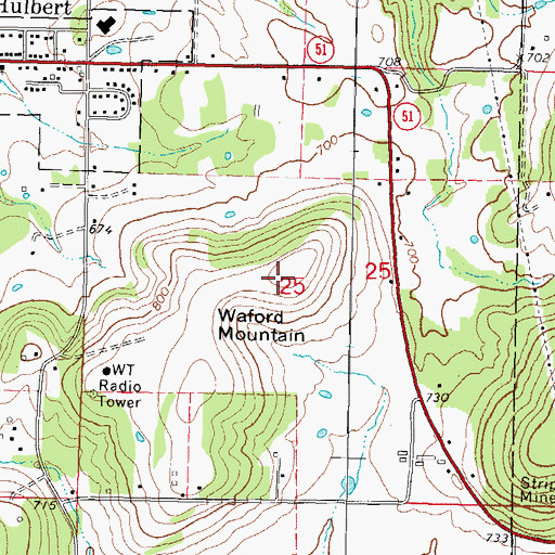 Topographic Map of Waford Mountain, OK