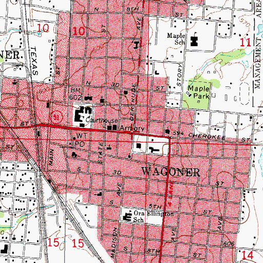 Topographic Map of Wagoner, OK