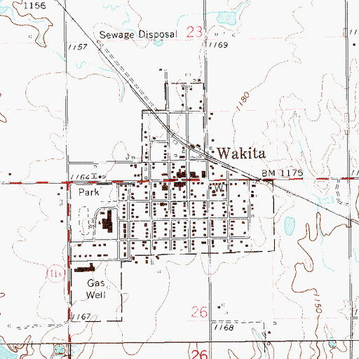 Topographic Map of Wakita, OK