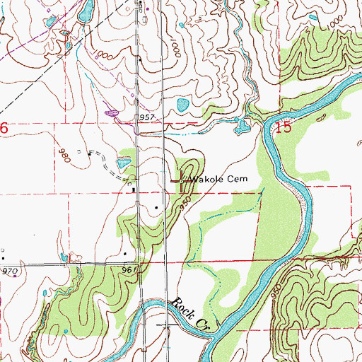 Topographic Map of Wakole Cemetery, OK