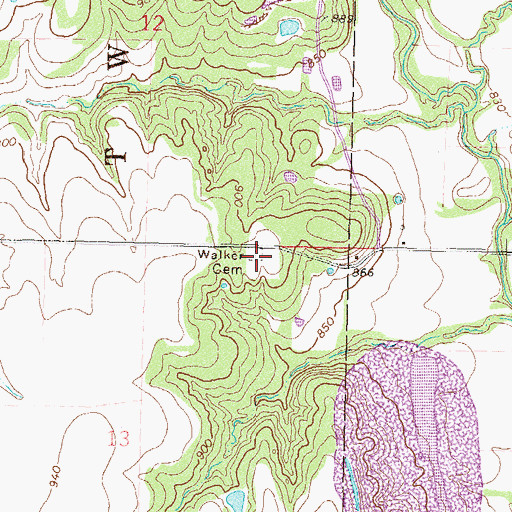 Topographic Map of Walker Cemetery, OK