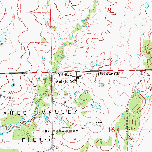 Topographic Map of Walker School, OK