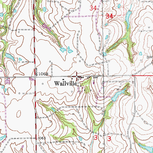 Topographic Map of Wallville, OK