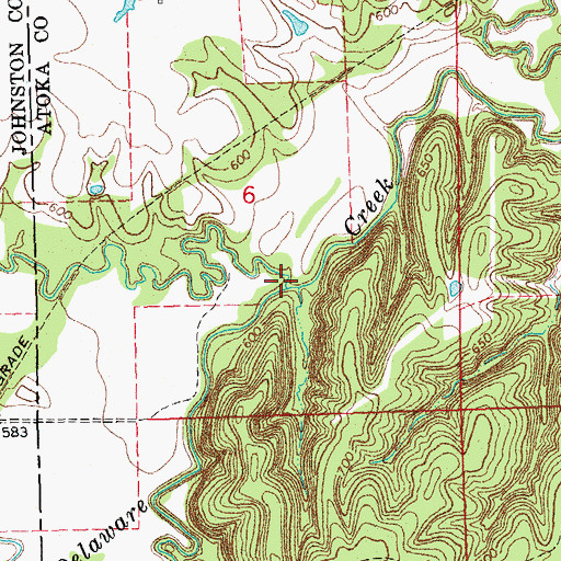 Topographic Map of Walnut Branch, OK