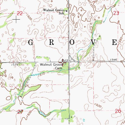 Topographic Map of Walnut Grove Cemetery, OK