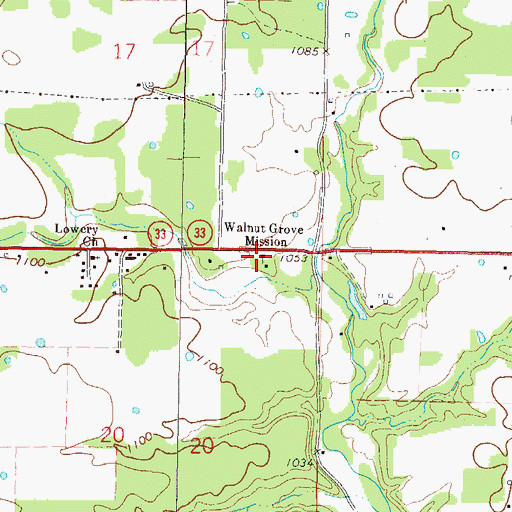Topographic Map of Walnut Grove Mission, OK