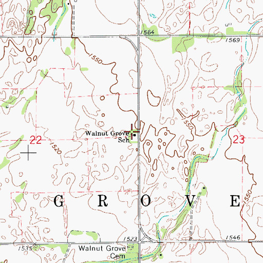 Topographic Map of Walnut Grove School, OK