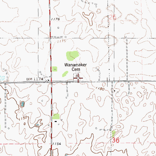 Topographic Map of Wanamaker Cemetery, OK