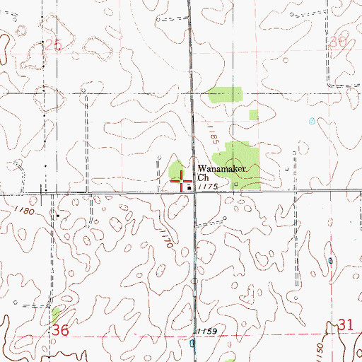 Topographic Map of Wanamaker Church, OK