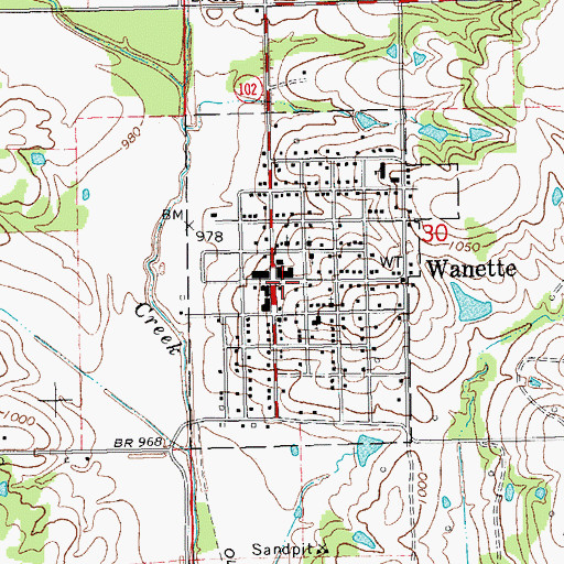 Topographic Map of Wanette, OK