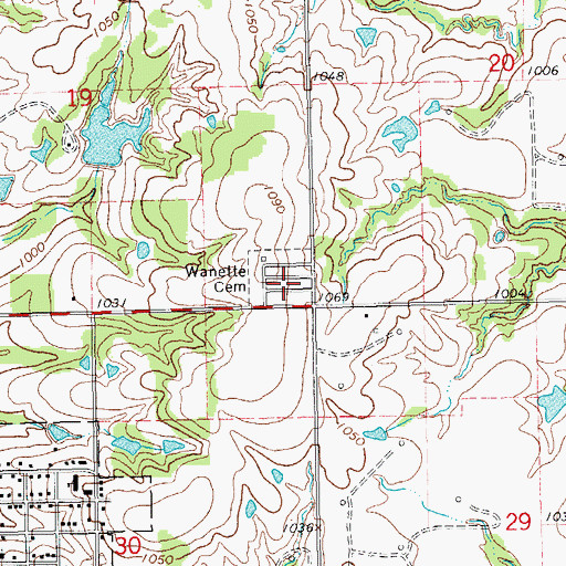 Topographic Map of Wanette Cemetery, OK