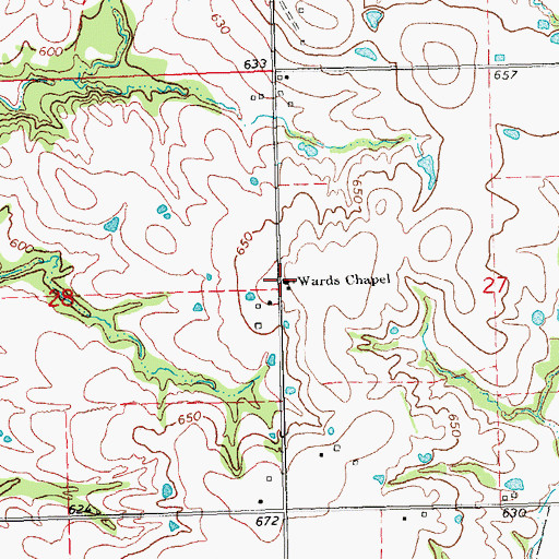 Topographic Map of Wards Chapel, OK