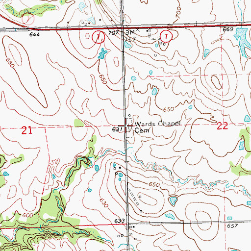Topographic Map of Wards Chapel Cemetery, OK