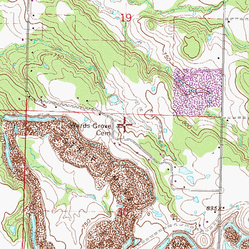Topographic Map of Wards Grove Cemetery, OK