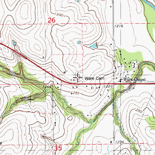 Topographic Map of Ware Cemetery, OK