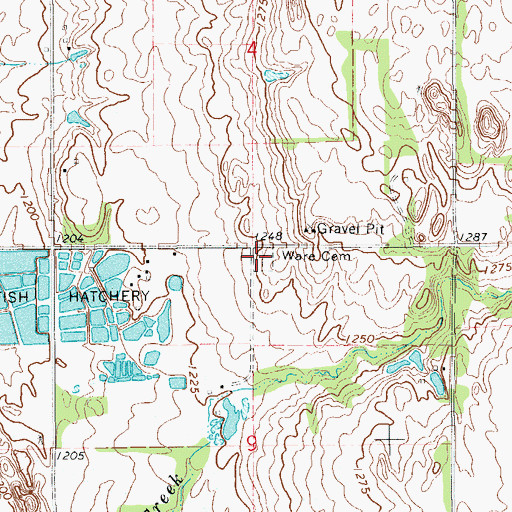 Topographic Map of Ware Cemetery, OK