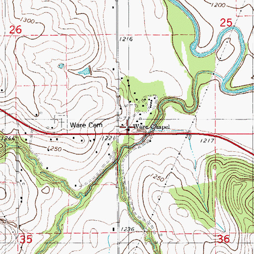 Topographic Map of Ware Chapel, OK
