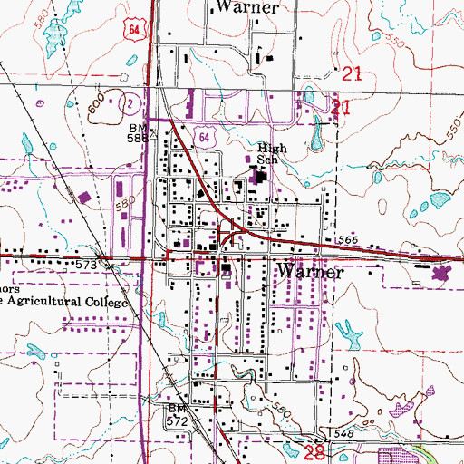 Topographic Map of Warner, OK