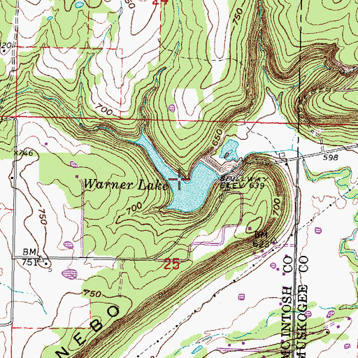 Topographic Map of Warner Lake, OK
