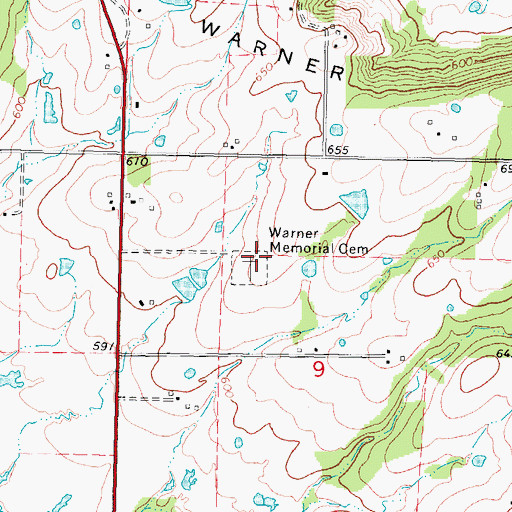 Topographic Map of Warner Memorial Cemetery, OK