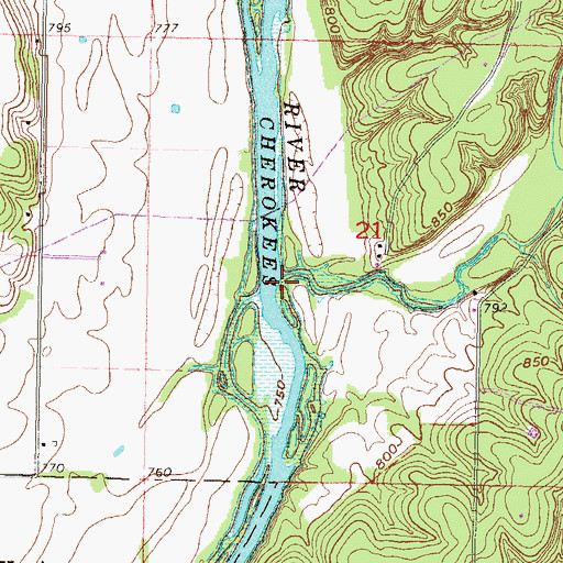 Topographic Map of Warren Branch, OK