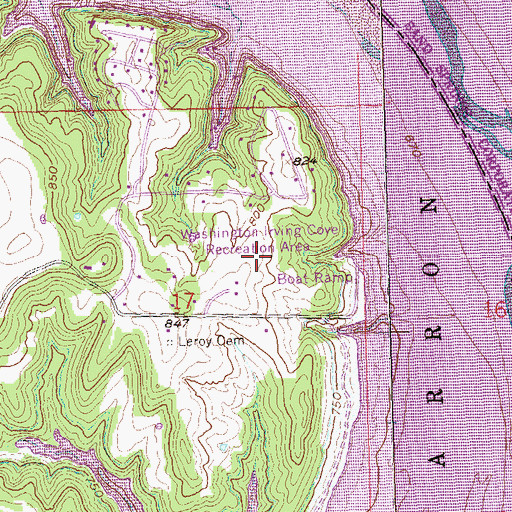 Topographic Map of Washington Irving Cove Recreation Area, OK