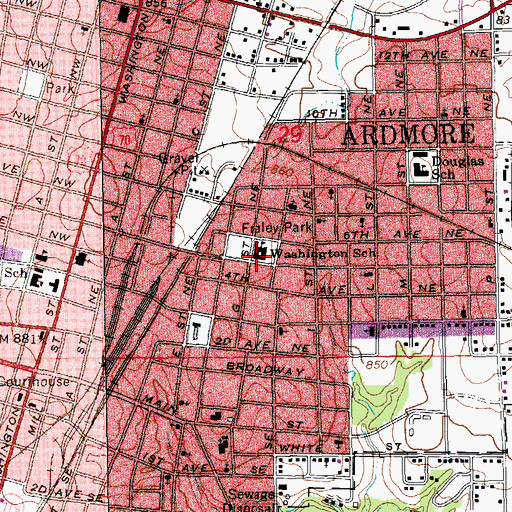 Topographic Map of Washington School, OK